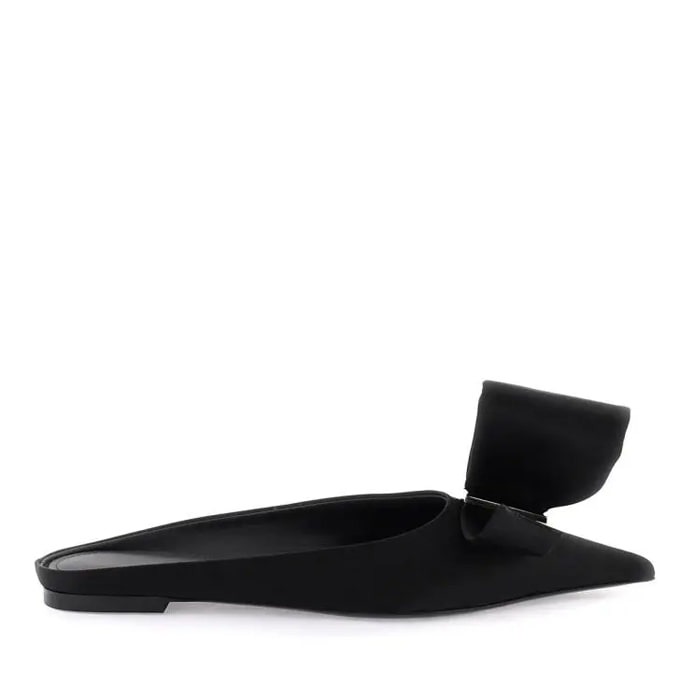 SALVATORE FERRAGAMO 비대칭 리본 새틴 뮬