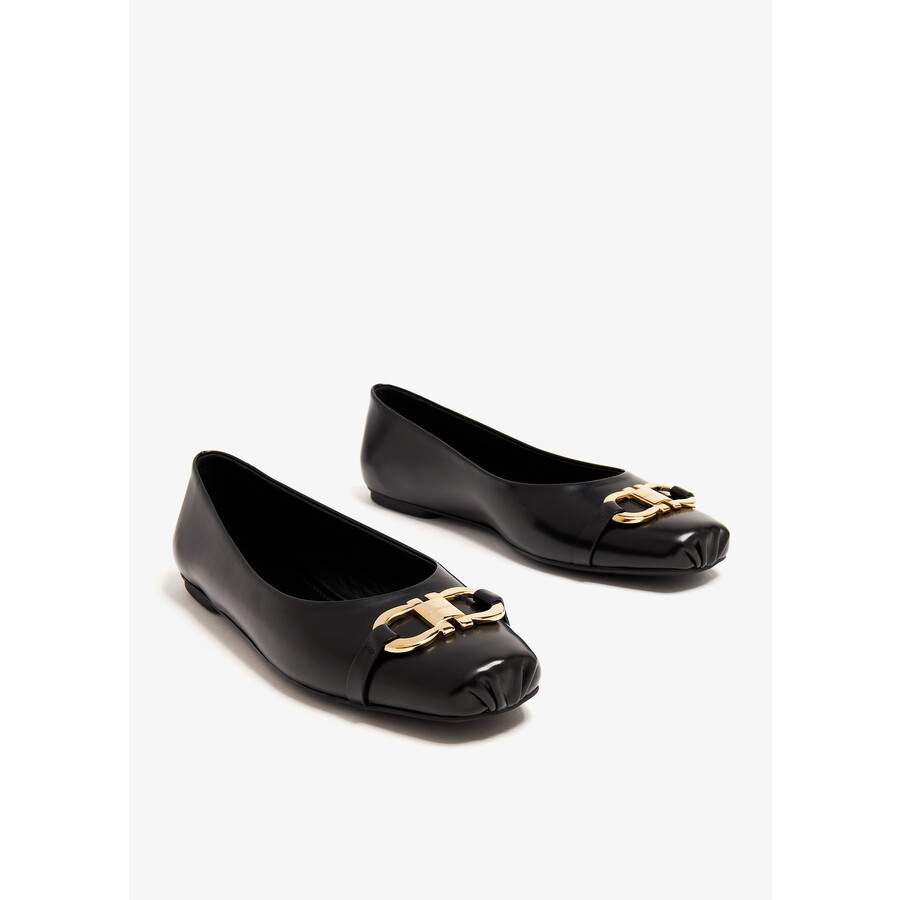 Ferragamo Ballet Flat With Gancini Ornament In Black