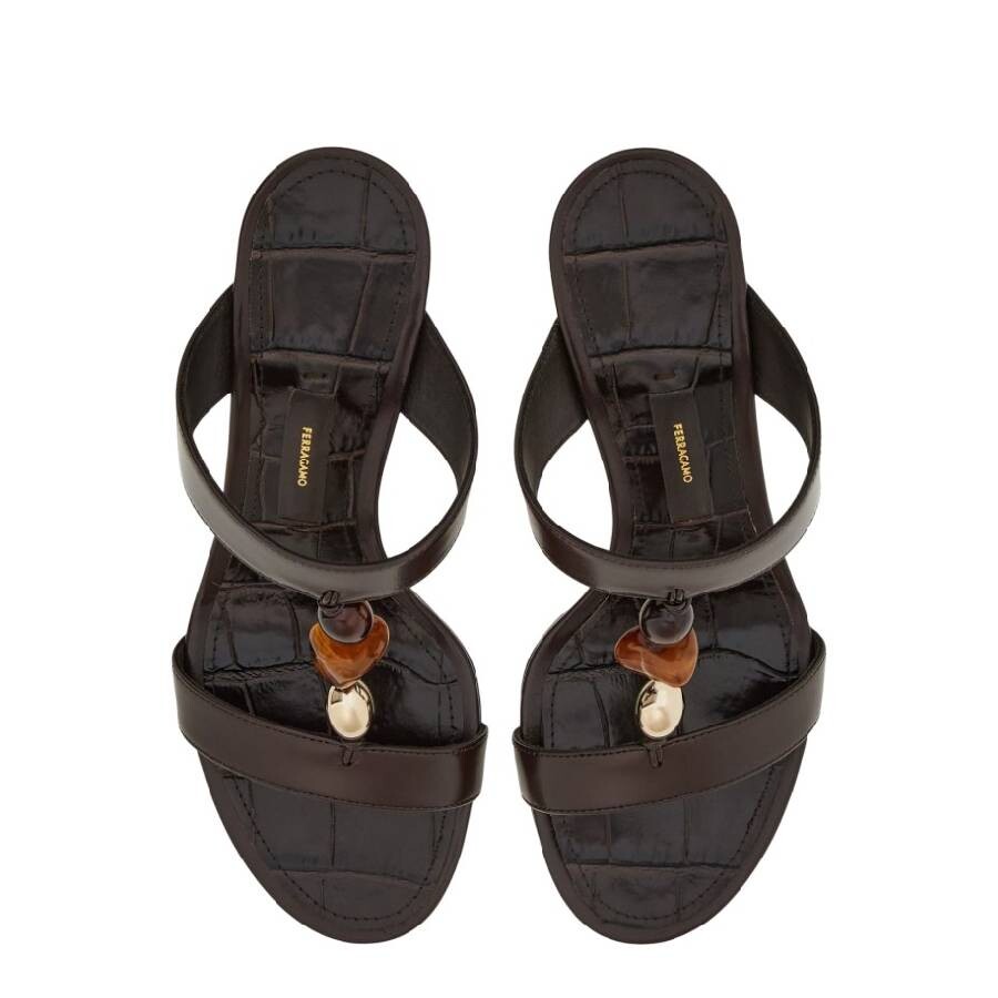 Ferragamo Seleny Croc-embossed Leather Wedge Sandal In Brown