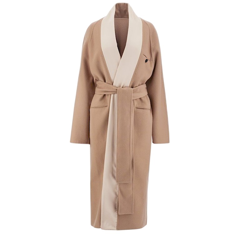 Ferragamo Belted Wrap Wool Coat, Brand Size 44 ( US Size 10