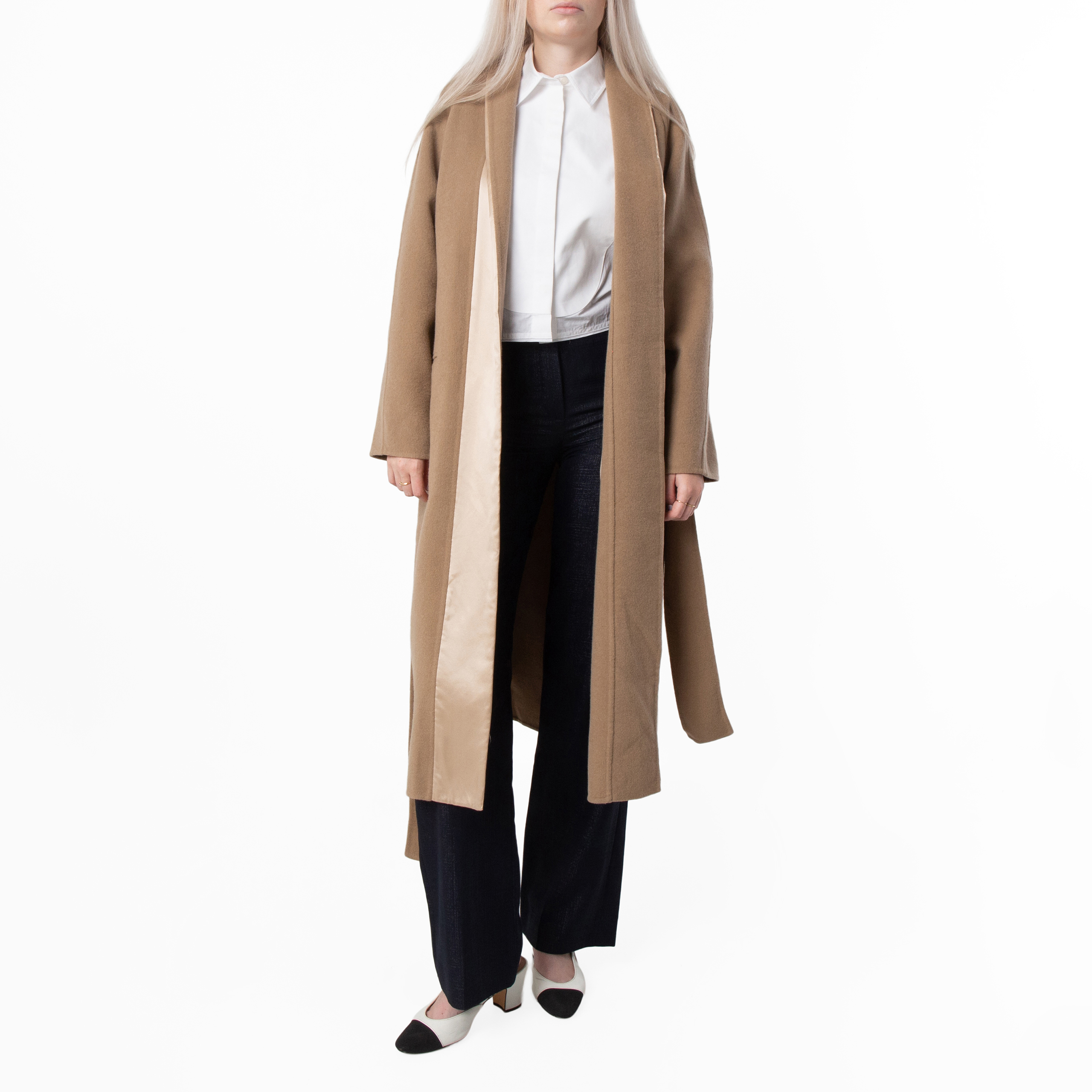 Ferragamo Belted Wrap Wool Coat, Brand Size 44 ( US Size 10