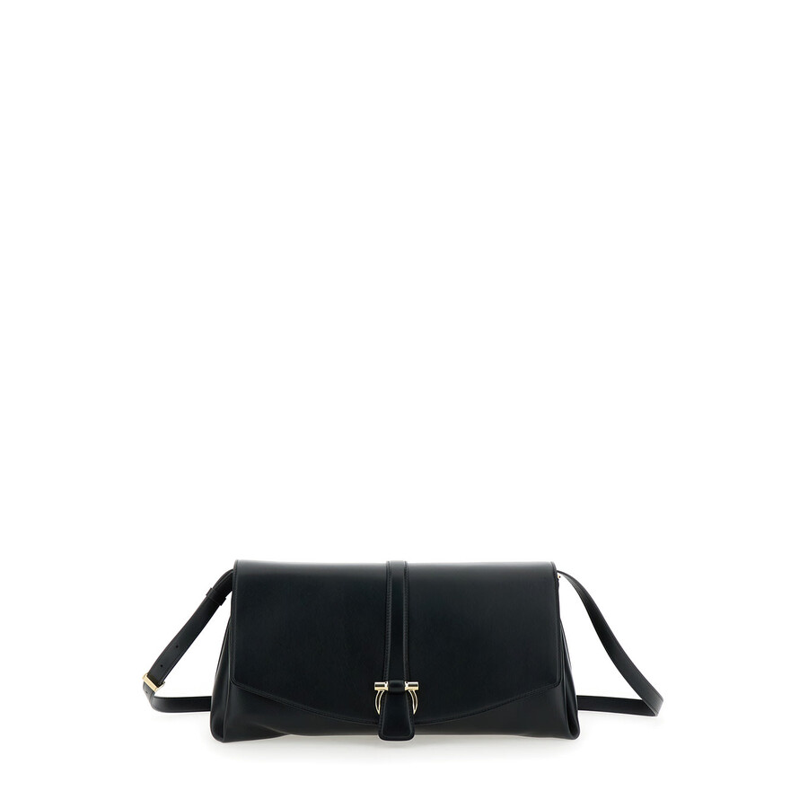 Ferragamo Black Crossbody Bag With Gancini Buckle Detail In Leather In Black