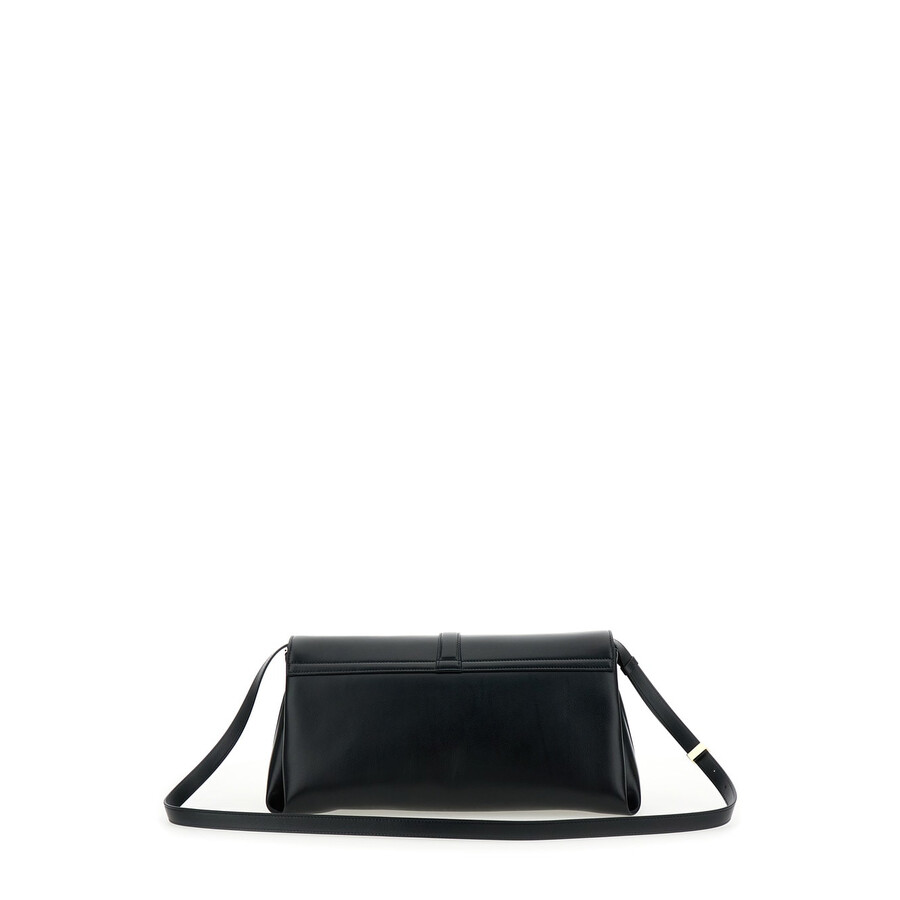 Ferragamo Black Crossbody Bag With Gancini Buckle Detail In Leather In Black