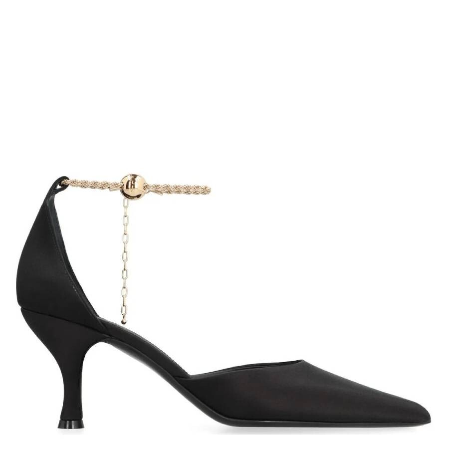 Ferragamo 70mm Cable-link Chain Satin-finish Pumps In Black