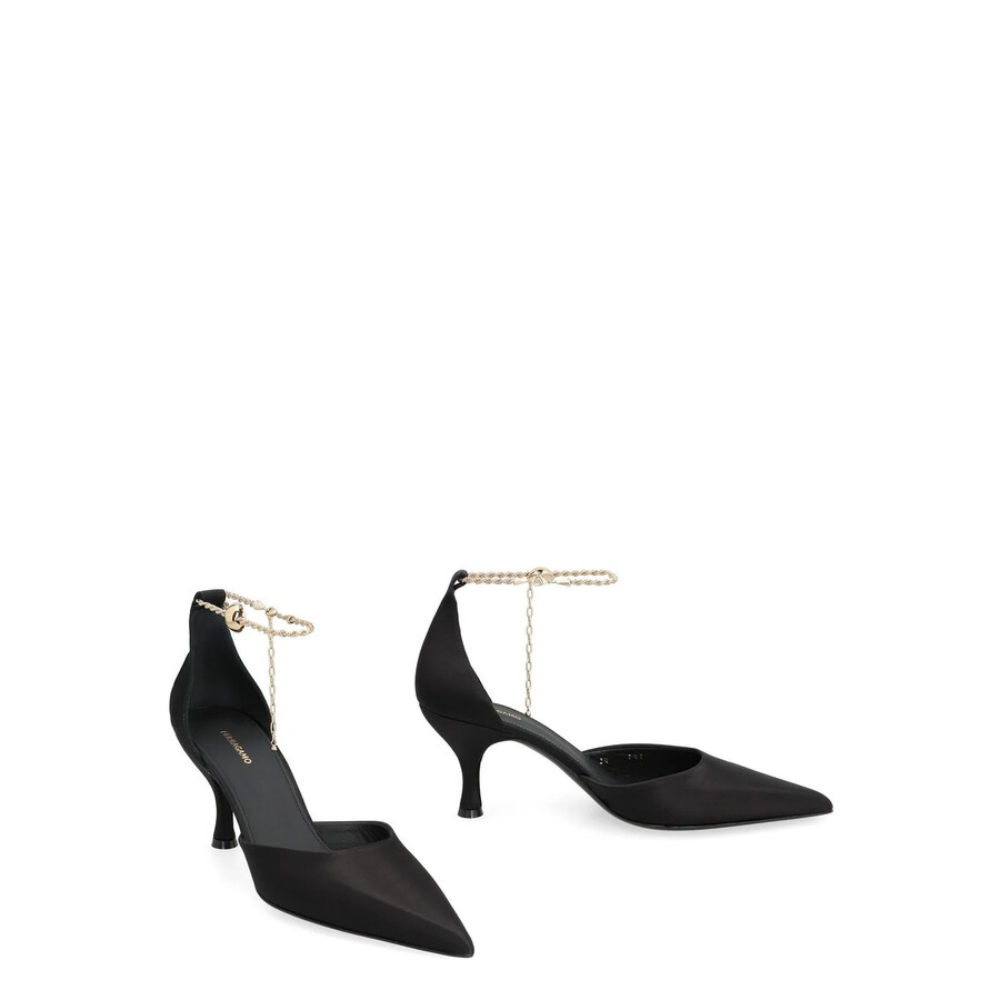 Ferragamo 70mm Cable-link Chain Satin-finish Pumps In Black
