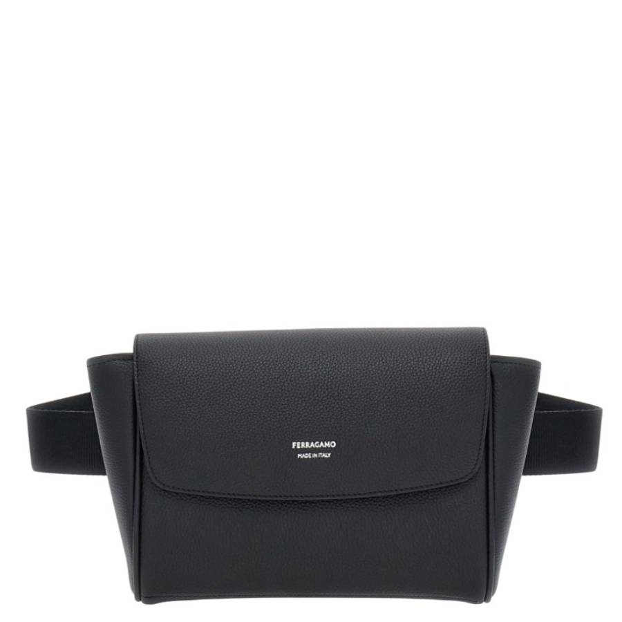 Ferragamo Black Hammered Calfskin Belt Bag 241617 776003