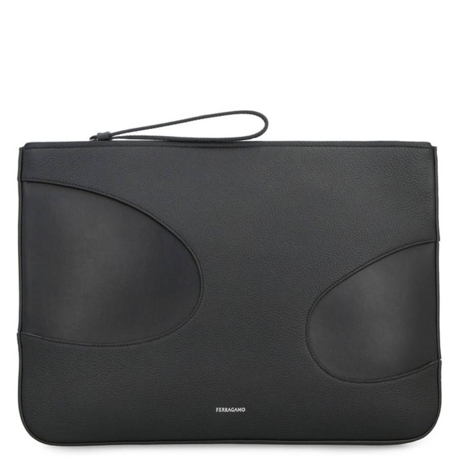 Ferragamo Black Leather Zip Pouch 241361 764026 8056283183826