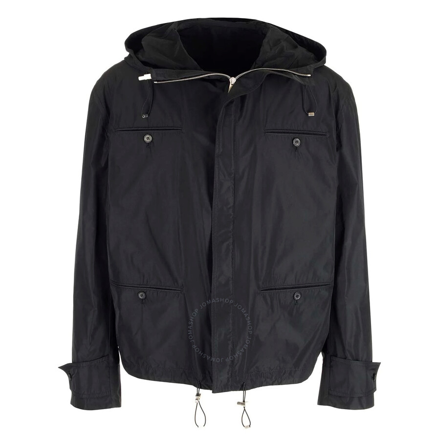 Ferragamo Black Taffeta Drawstring Hooded Jacket In Black