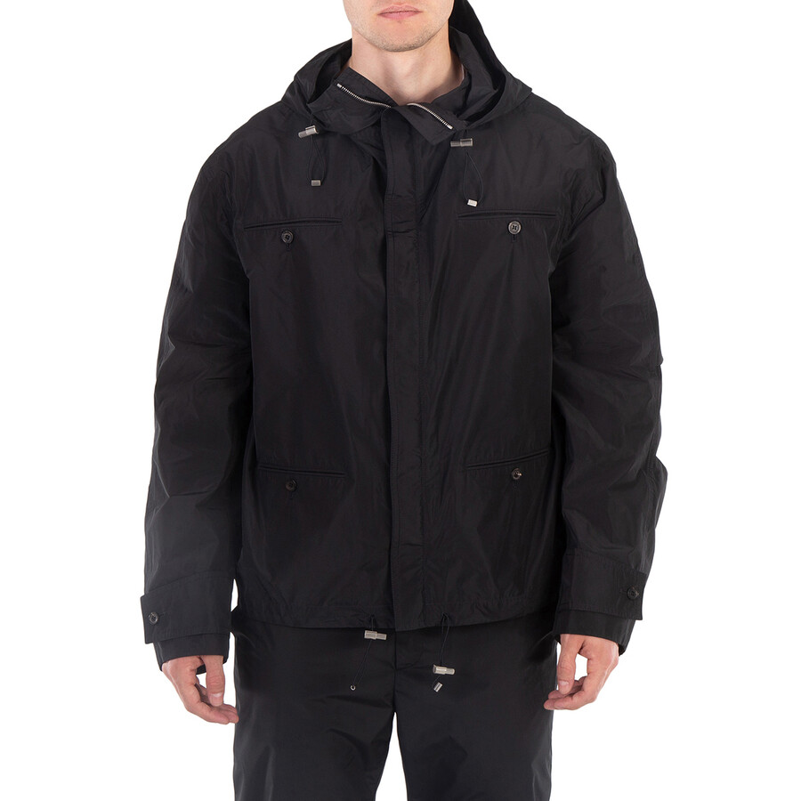 Black Taffeta Drawstring Hooded Jacket