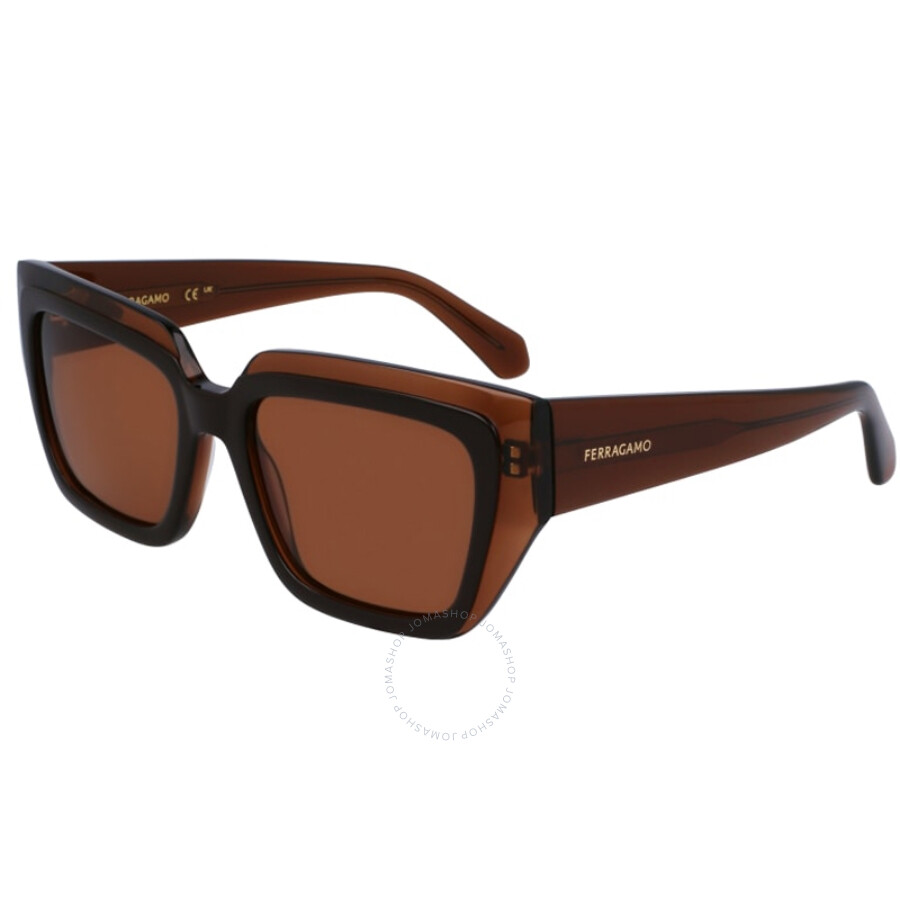 Ferragamo Brown Square Ladies Sunglasses Sf2002s 233 55