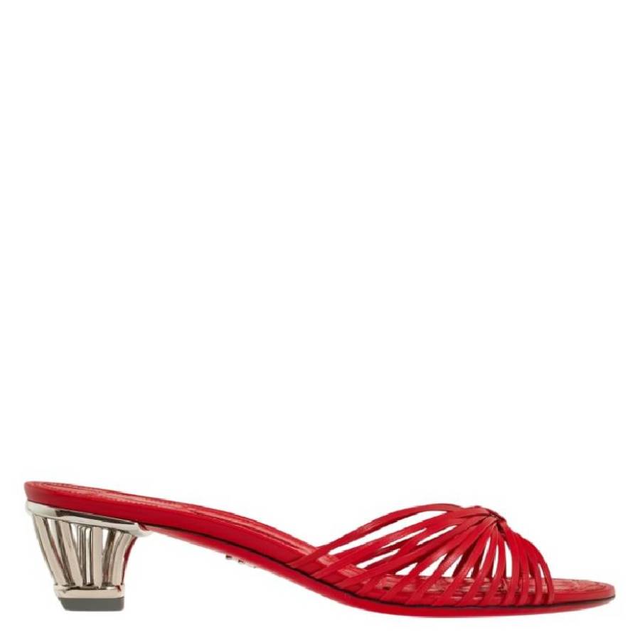 Ferragamo Cage Heel Leather Slide Sandals In Red