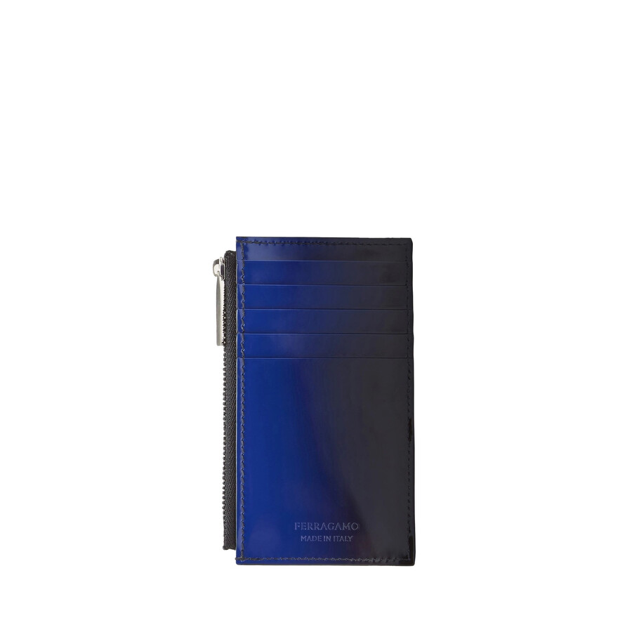 Ferragamo Calfskin Credit Card Holder In Blue