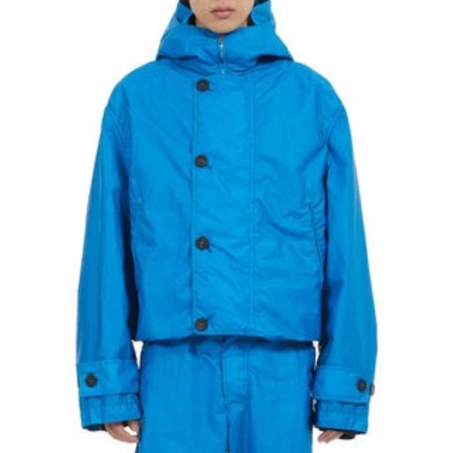 Ferragamo Cerulian Hooded Technical Jacket In Blue