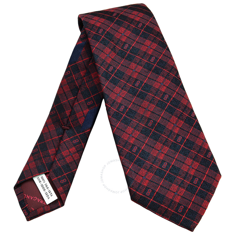 Ferragamo Check Pattern Silk Tie In Red