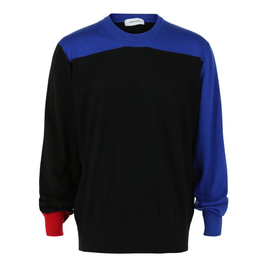 Ferragamo Colorblock Long Sleeve Cashmere Sweater, Size Medium