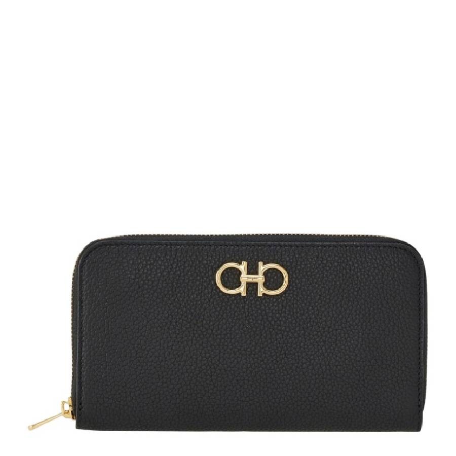 Ferragamo Continental Zip Around Gancini Wallet In Black