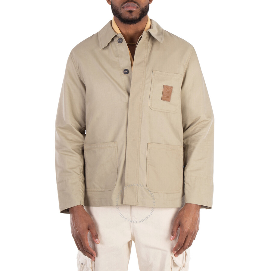 Ferragamo Men Cotton And Viscose Jacket With Gancini Leather Patch In Beige