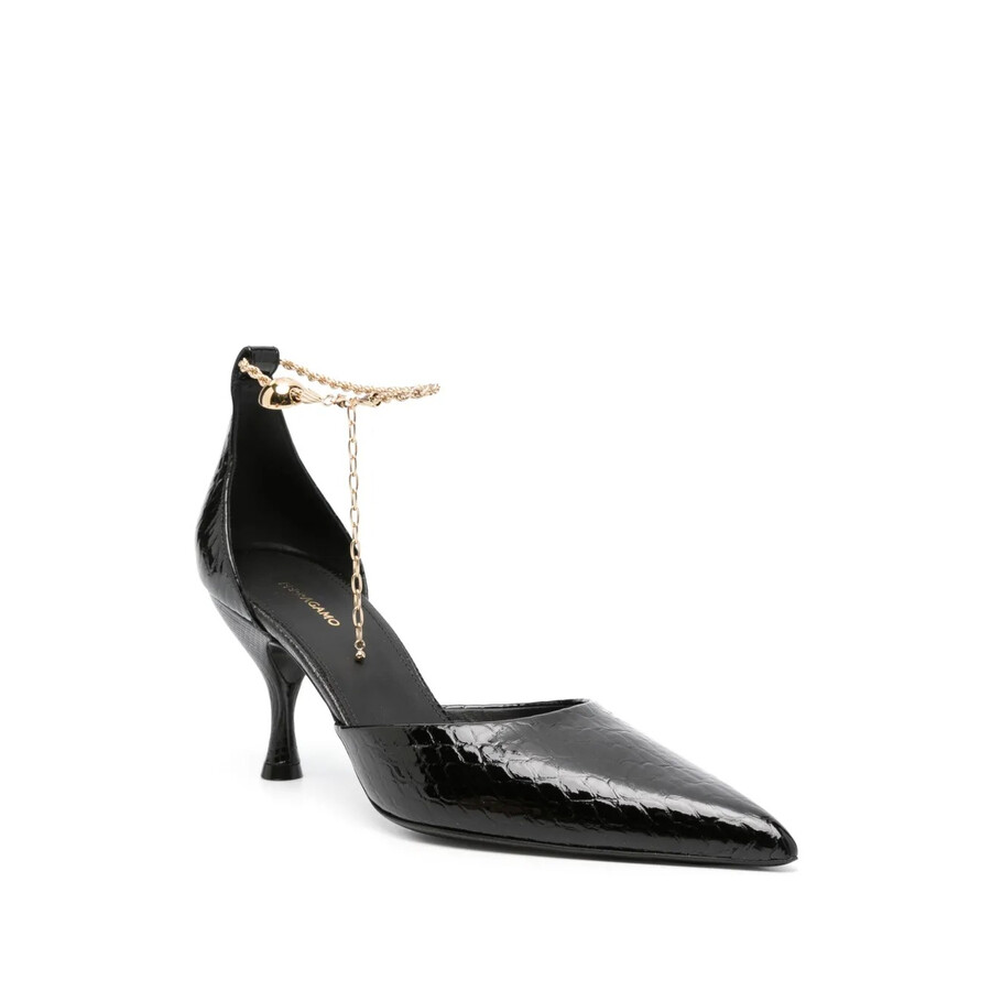 Ferragamo Dana 70 Crocodile Effect Leather Pumps In Black