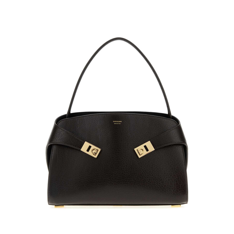 Ferragamo Dark Brown Leather Medium Hug Soft Shoulder Bag