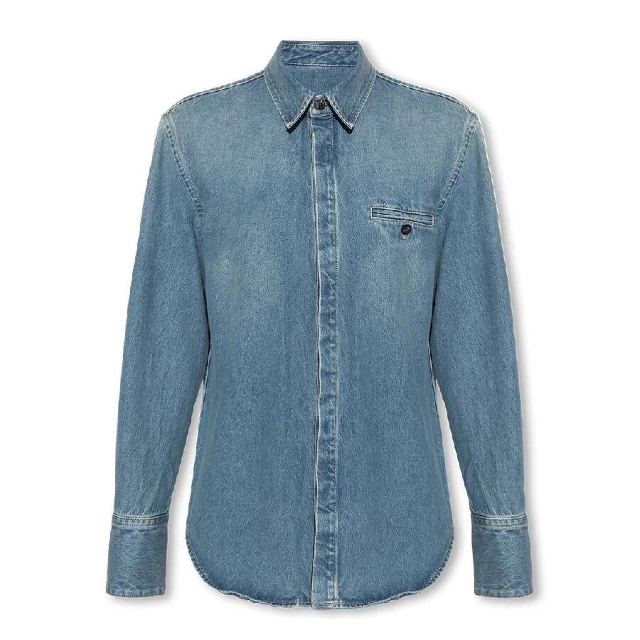 Ferragamo Denim Long Sleeve Shirt In Blue