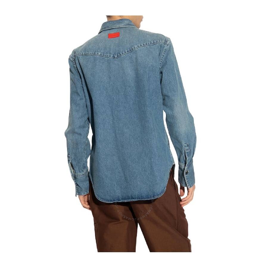 Ferragamo Denim Long Sleeve Shirt In Blue