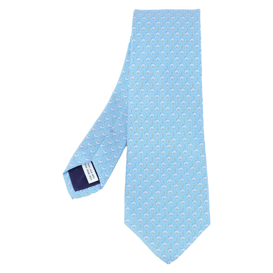 Ferragamo Dolphin Print Silk Tie In Blue