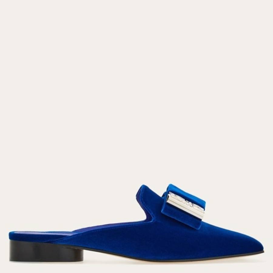 Ferragamo Double-bow Mule With Crystals In Blue