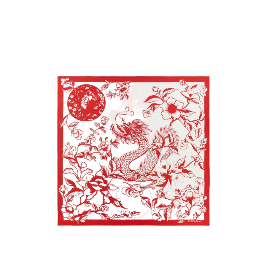 Ferragamo Dragon Print Silk Scarf In Red