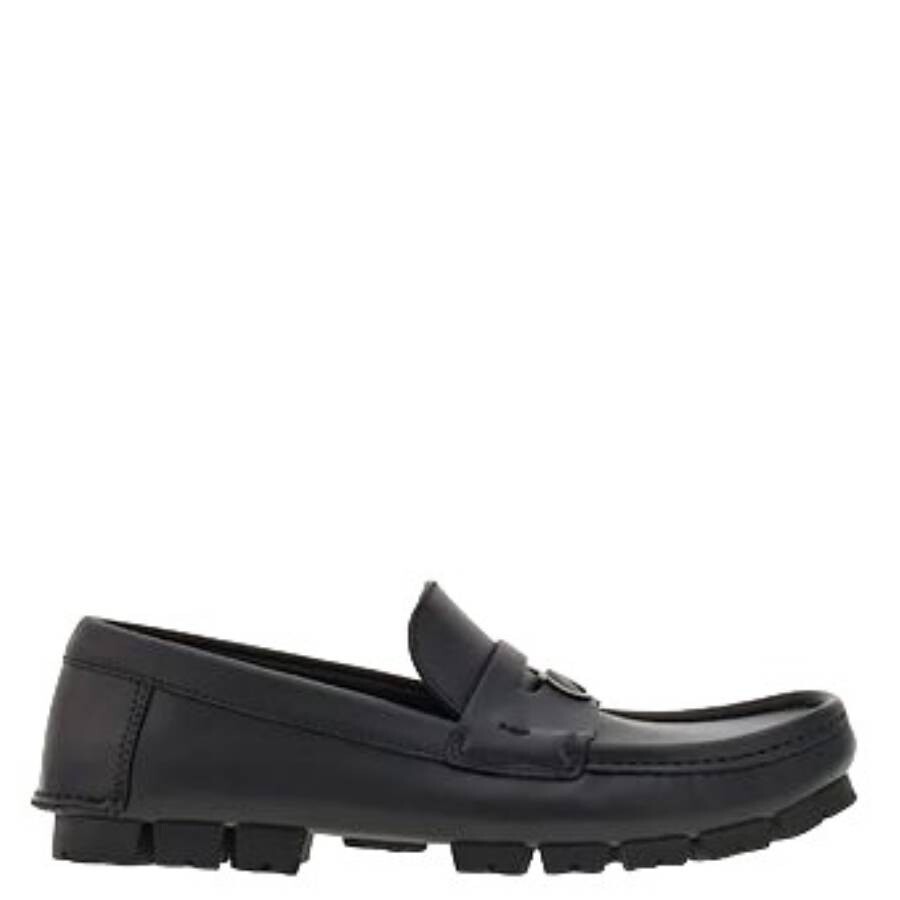 Ferragamo Driver Loafers With Gancini Ornament In Black
