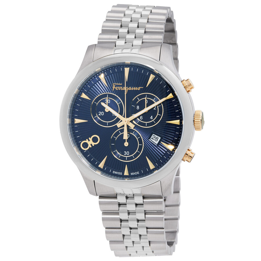 【FERRAGAMO】Ora Chronograph Watch ブルー文字盤 40mm Ferragamo Duo Chronograph Quartz Blue Dial Men's Watch