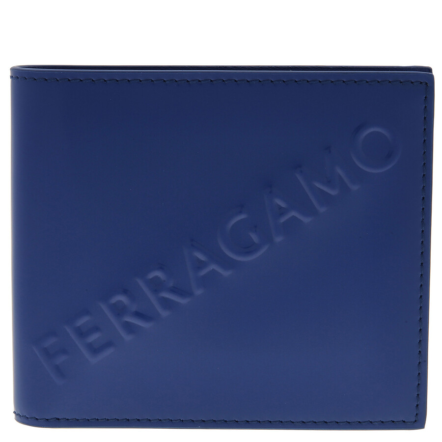 Ferragamo Embossed Logo Leather Wallet In Blue