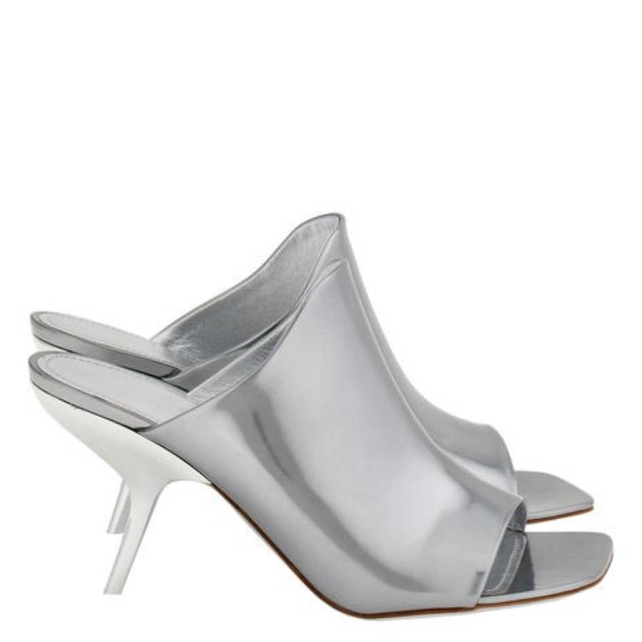 Ferragamo Era Patent Leather Mules In Gray