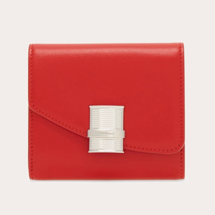 Ferragamo Fiamma Compact Wallet In Red
