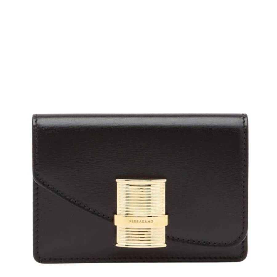 Ferragamo Fiamma Leather Card Holder In Black
