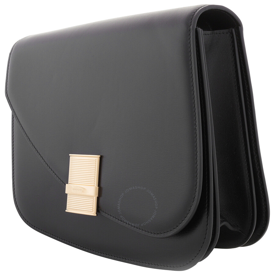 Ferragamo Asymmetrical Front Flap Shoulder Bag In Black