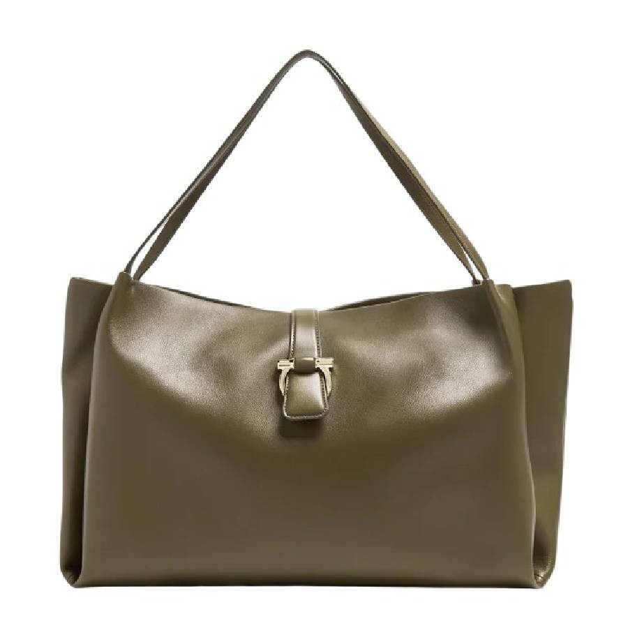 Ferragamo Flap Tote Leather Bag In Green