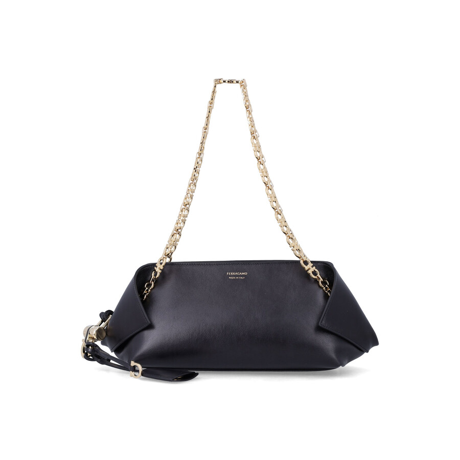 Ferragamo Folded Calfskin Shoulder Bag In Black