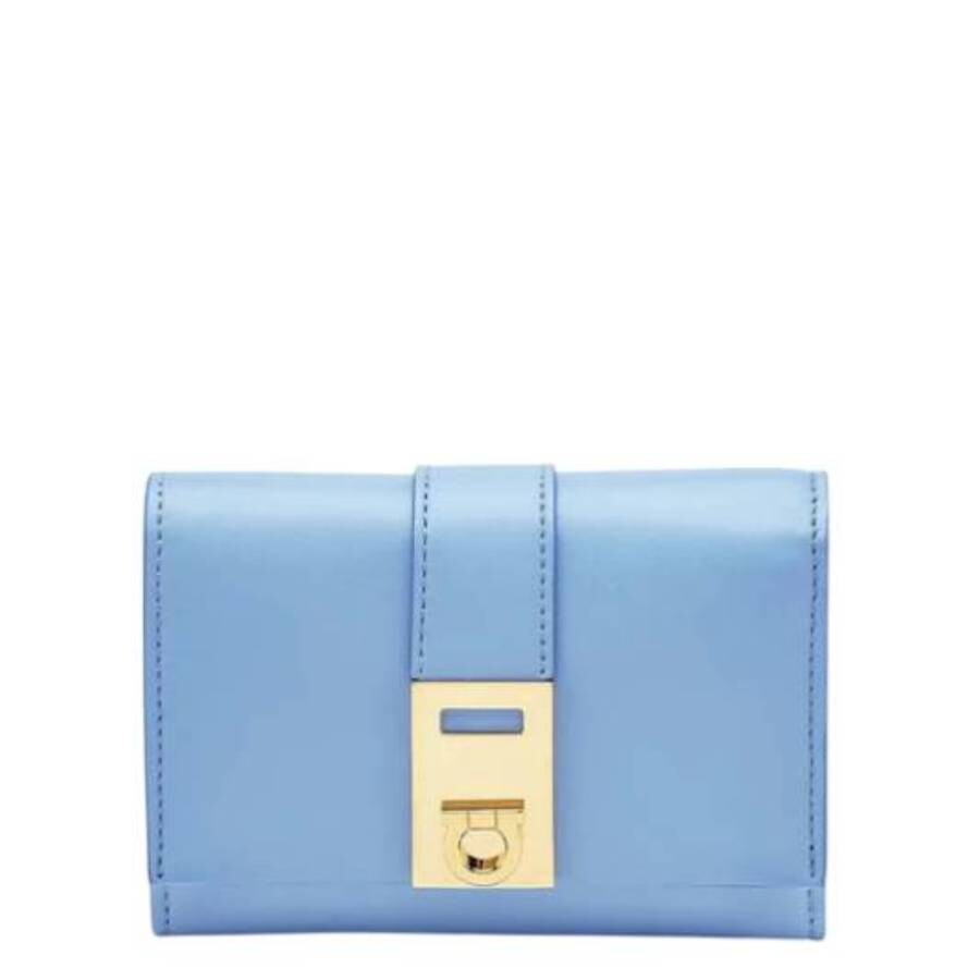 Ferragamo Gancini Buckle Tri-fold Wallet In Blue