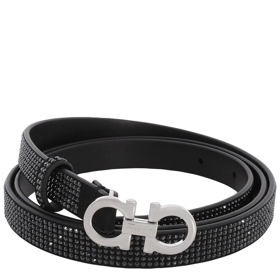 【FERRAGAMO】 Gancini embellished leather belt Gancini embellished leather belt in black - Ferragamo