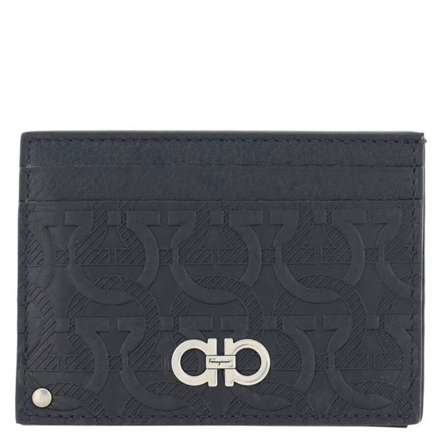 Ferragamo Gancini Embossed Credit Card Holder In Black