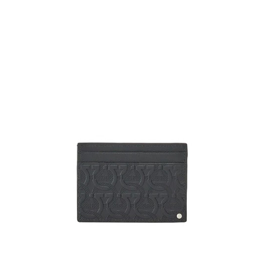 Ferragamo Gancini Embossed Credit Card Holder In Black