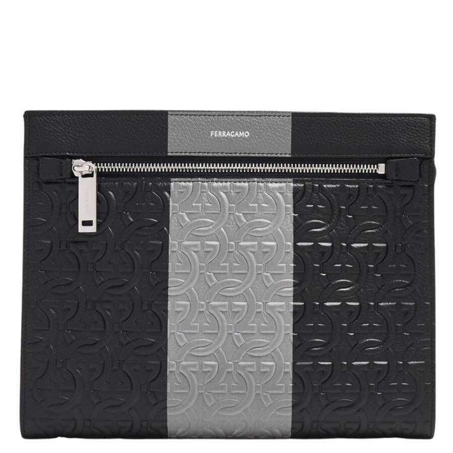 Ferragamo Gancini Embossed Leather Pouch In Blue