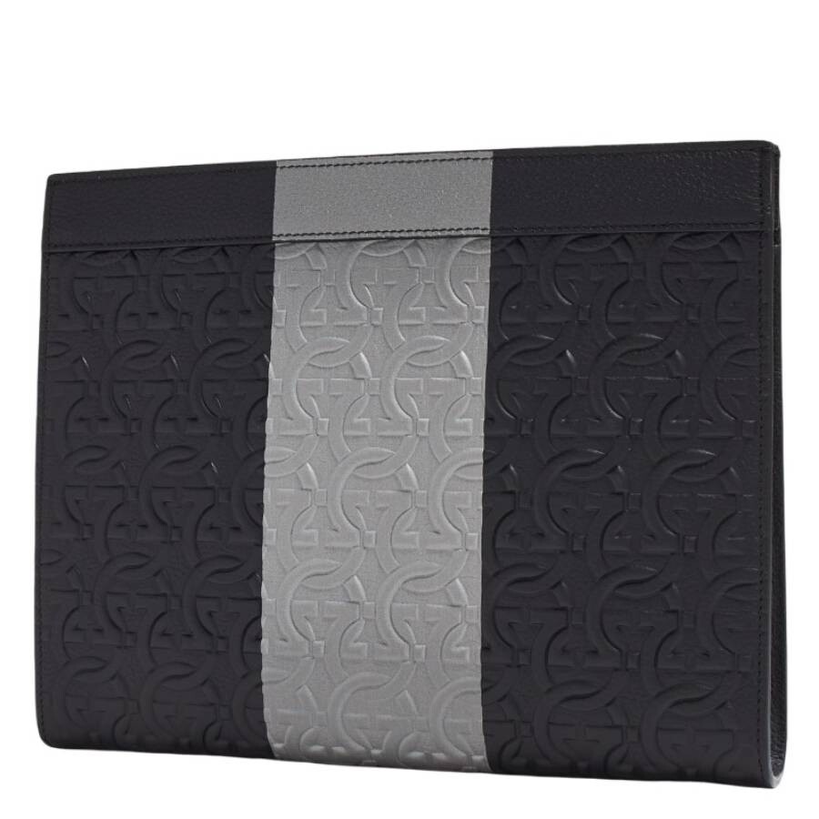 Ferragamo Gancini Embossed Leather Pouch In Blue