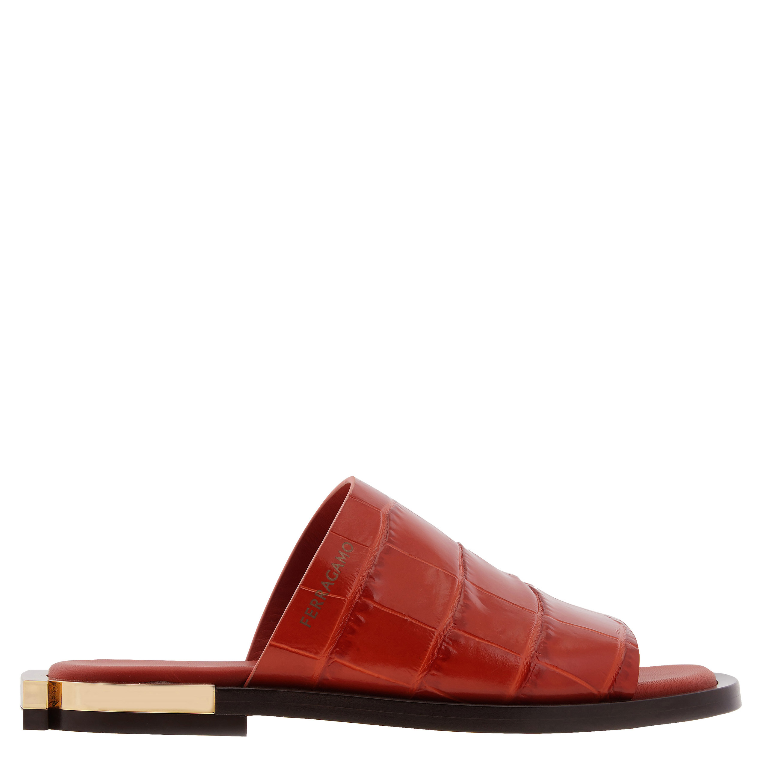 Ferragamo Gancini Heel Aline Leather Slides, Size 7 C 01H329  display picture 1