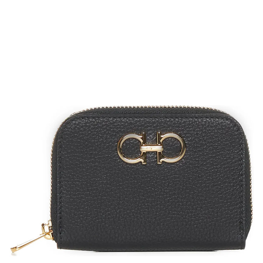 Ferragamo Gancini Leather Coin Purse In Black