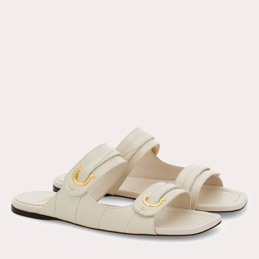 Ferragamo Gancini Ornament Slides In White