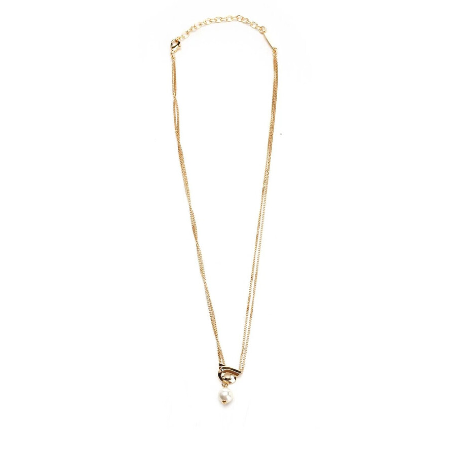 アクセサリーその他 FERRAGAMO Woman Jewel Gold 760782 776607 ORO PERLE Ferragamo Gancini Pearl Pendant Chain Necklace 760782 776607