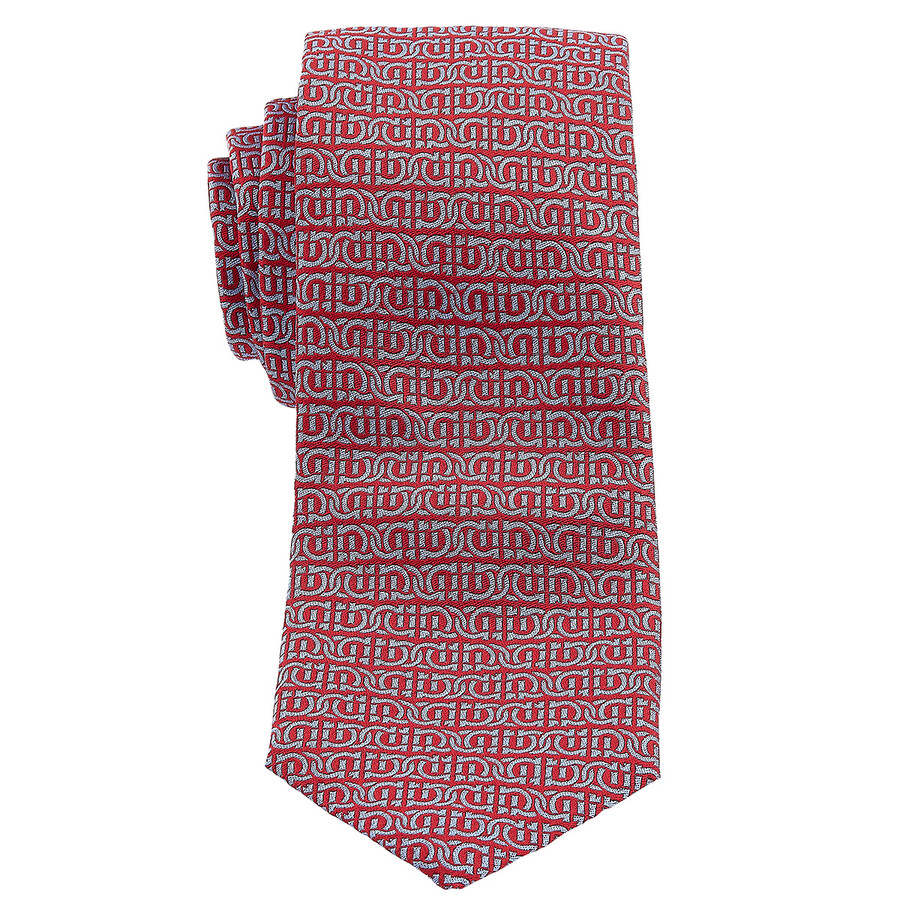 Ferragamo Gancini Print Silk Tie In Red