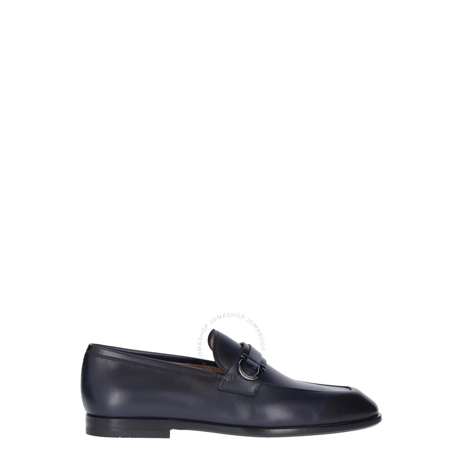 Ferragamo Foster Gancini Loafers In Hammered Leather In Blue