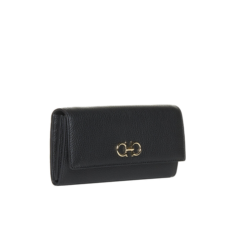 Ferragamo Gancino Soft Leather Wallet On Chain In Black